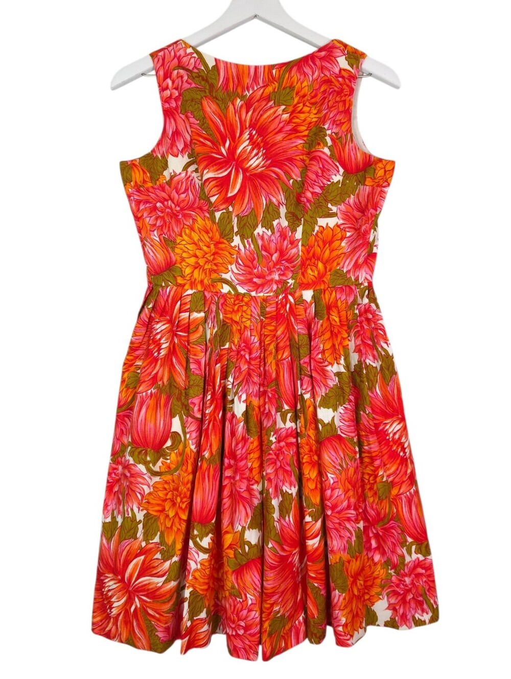 1950's SABA Jrs of California Vibrant Floral Fit-and-Flare Dress in Pink Orange